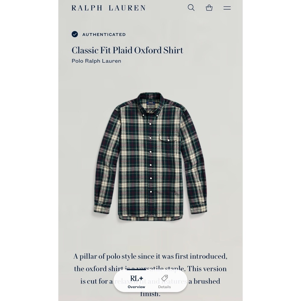Polo Ralph Lauren Classic Fit Oxford Shirt Mens XL Green Beige Plaid Pocket - Picture 4 of 13